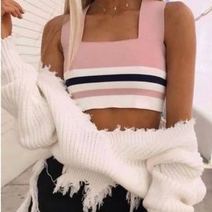 SEEK the label - Striped Square Neck Pink Bandage Crop Top - Size Medium